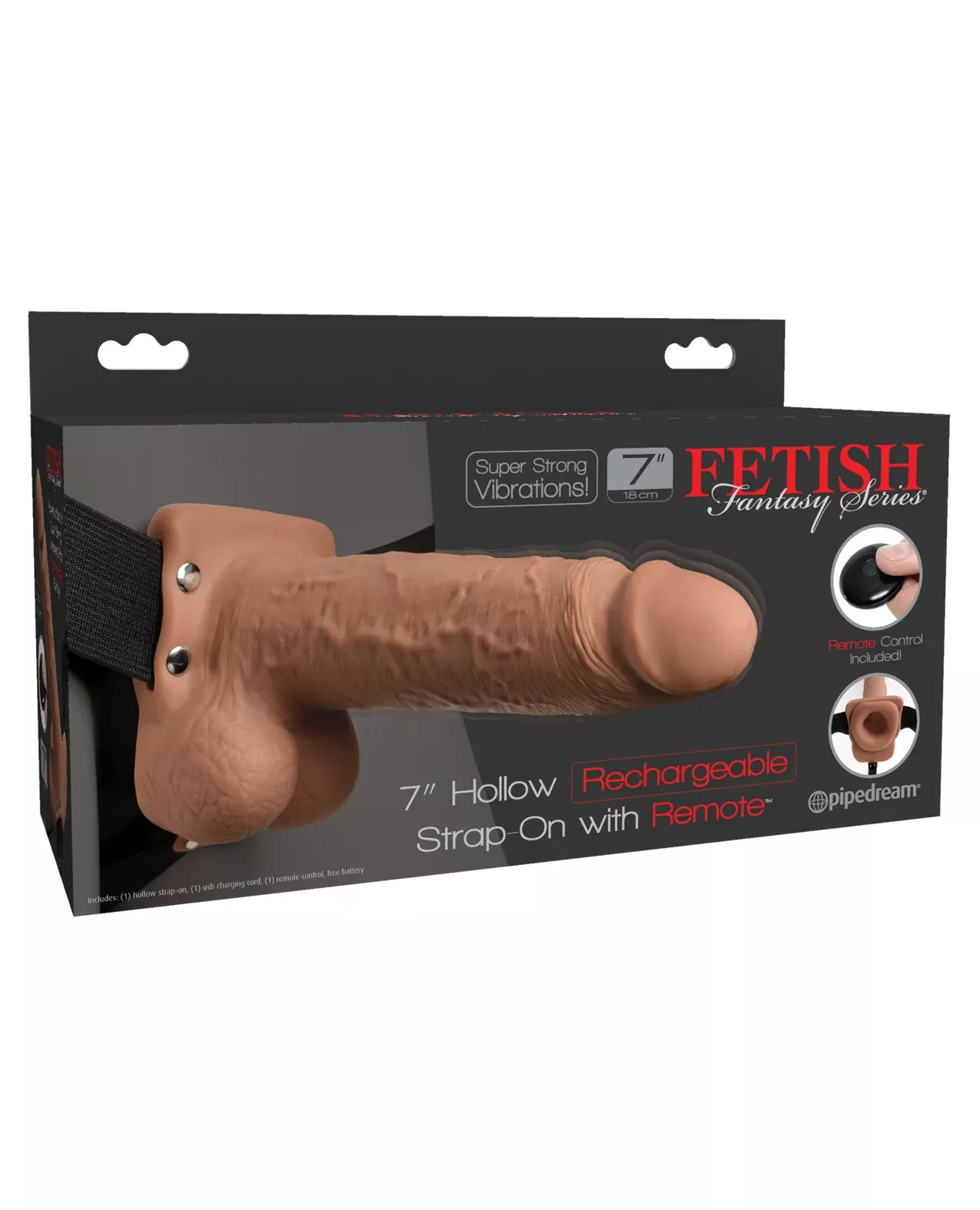 7" Hollow Rechargeable Strap-On with Remote