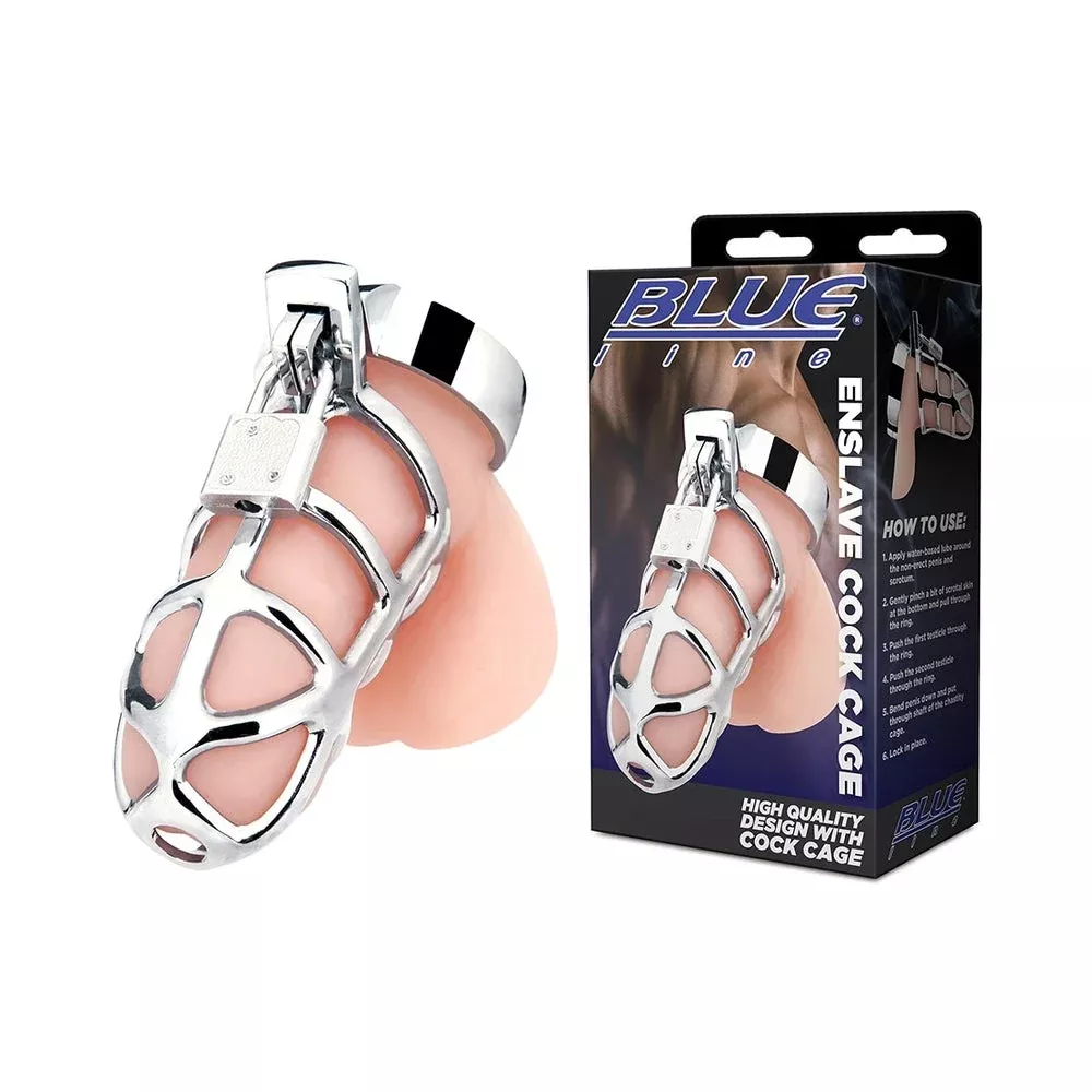 Blue Line Enslave Cock Cage - Red Garter Adult - For Him - For Her - Unisex