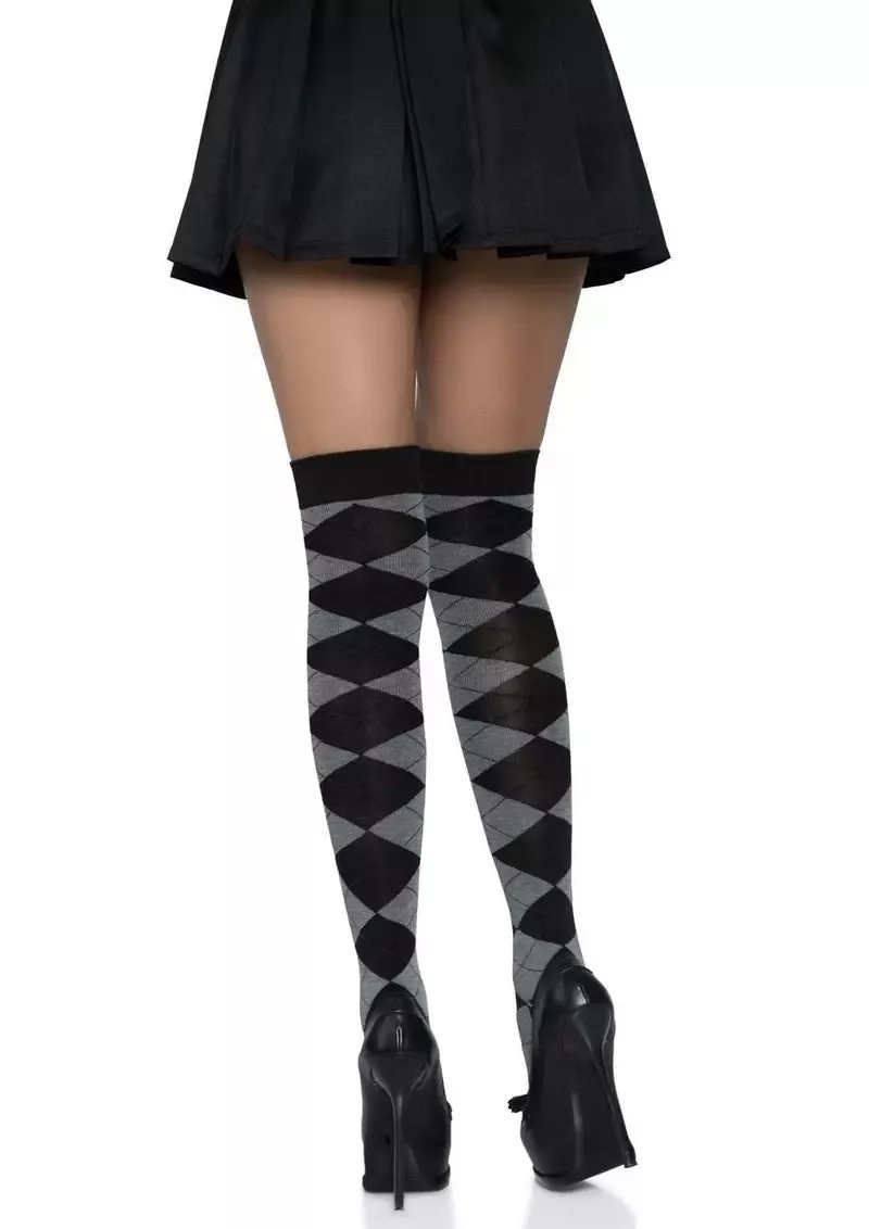 Leg Avenue Argyle Knit Over The Knee Socks - O/S - Grey from Cherry Pie Online
