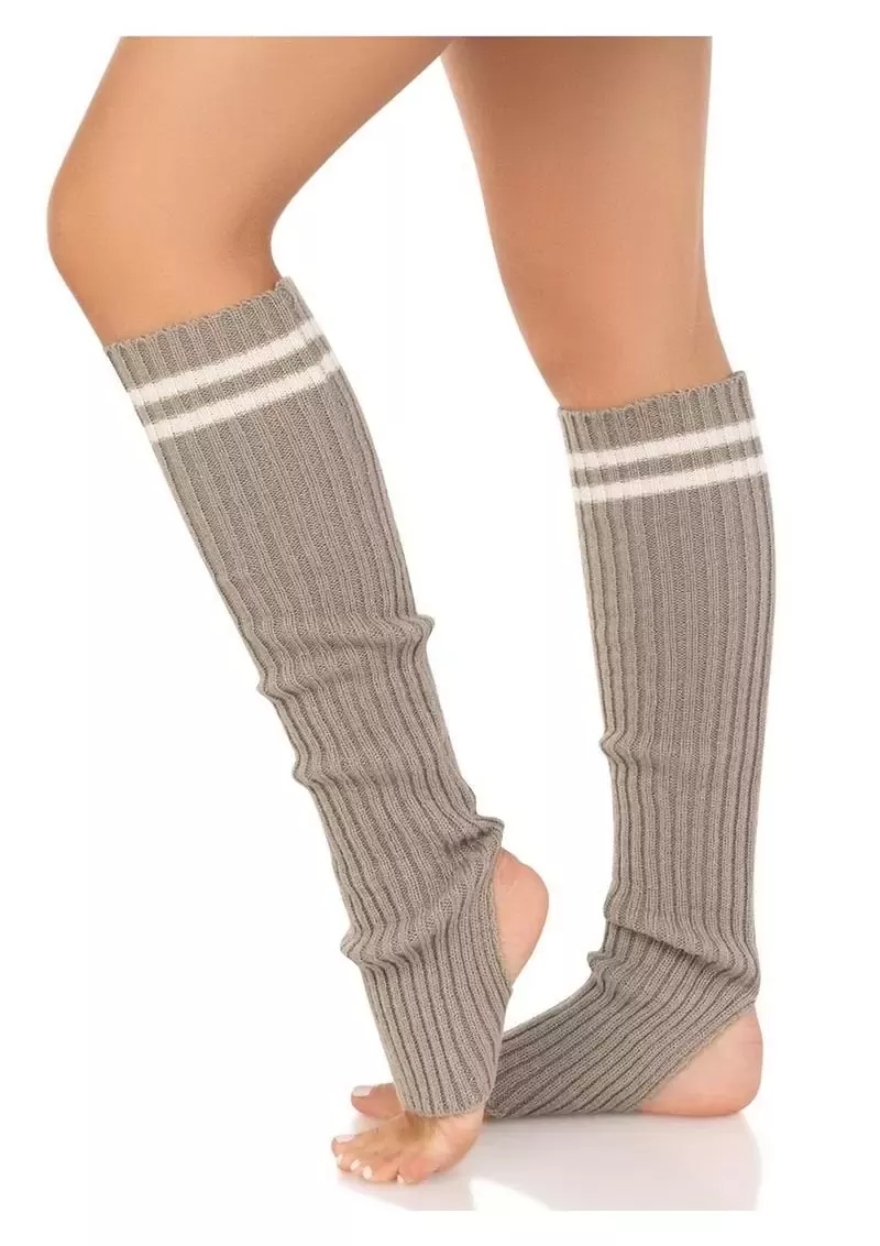 Leg Avenue Ribbed Stirrup Leg Warmers with Athletic Stripe - O/S - Grey from Cherry Pie Online