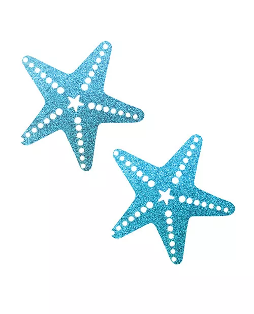 Neva Nude Glitter Starfish Under the Sea Pasties - Blue O/S