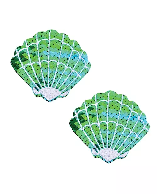 Neva Nude Sequins Sea Shells Under the Sea Pasties - Green/Blue O/S