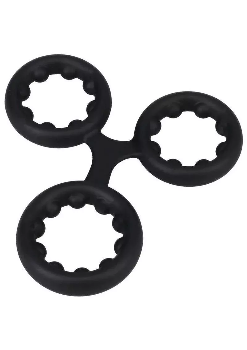 Rock Solid Silicone Triple Stamina Cock Ring with Metal Beads - Black from Cherry Pie Online